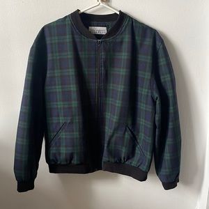 Green and blue plaid bomber jacket